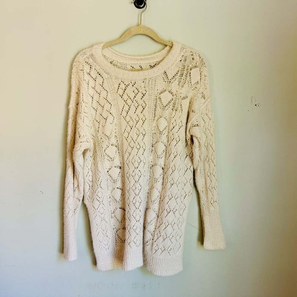 PILCRO for ANTHROPOLOGIE Pointelle Open-Stitch Pullover Ivory Size Medium